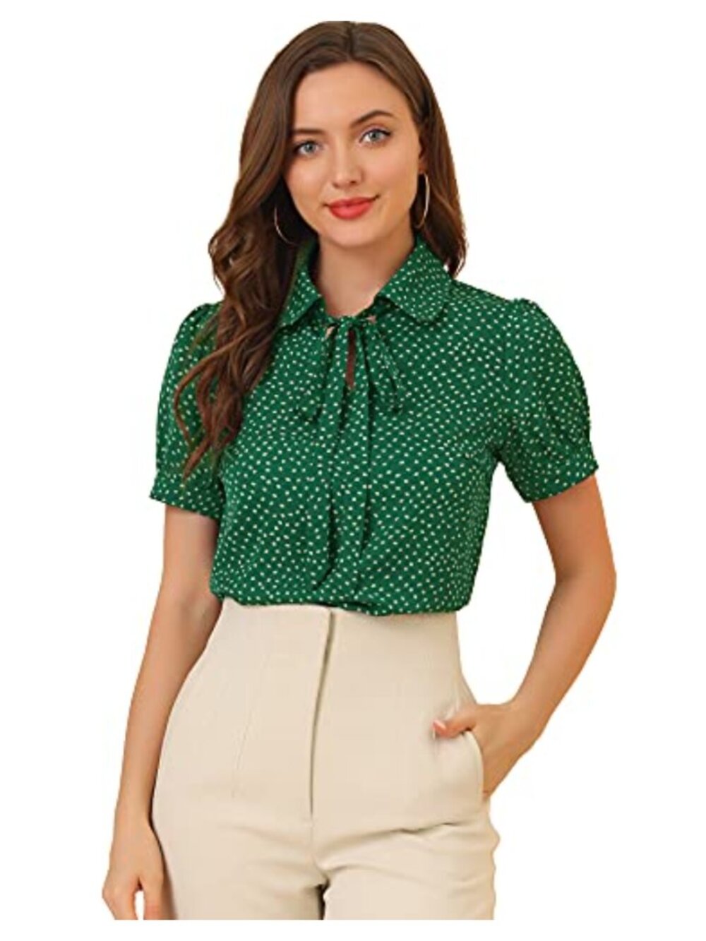 Retro Polka Dot Chiffon Blouse with Bow Tie Neck & Peter Pan Collar